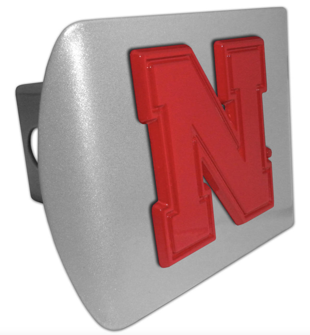 university of nebraska red emblem brushed chrome trailer hitch cover usa made