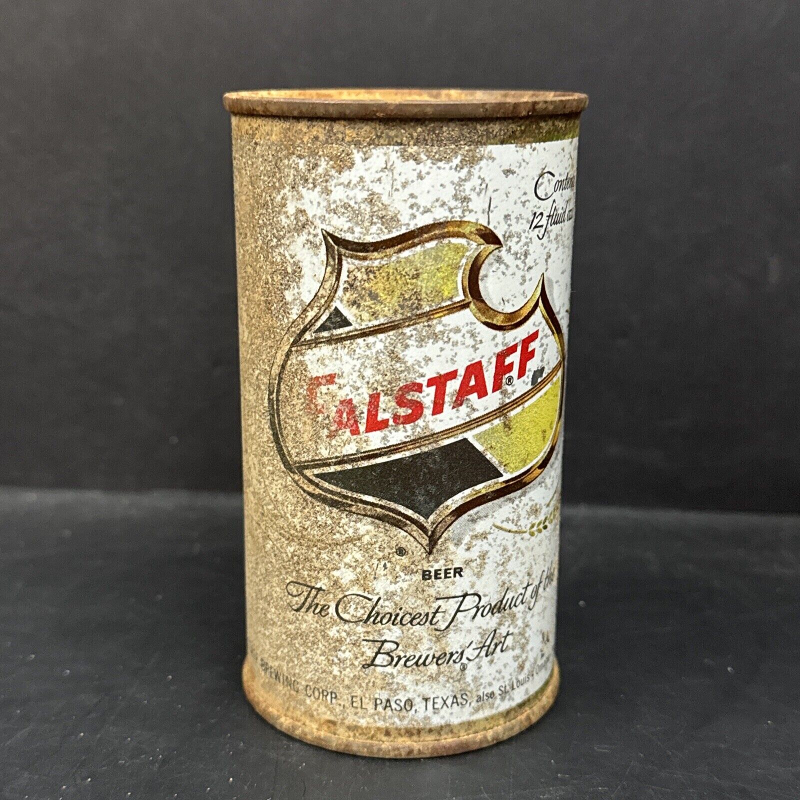 Vintage 50s Falstaff Flat Top Beer Can 12 oz Man Cave Decor El Paso Brewery