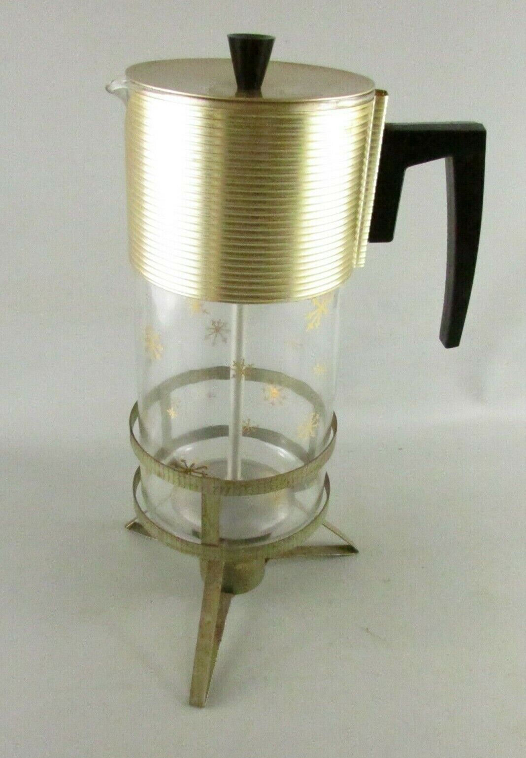 VTG Retro Clear Glass Coffee Pot percolator Carafe w/ Metal Candle Warmer Stand