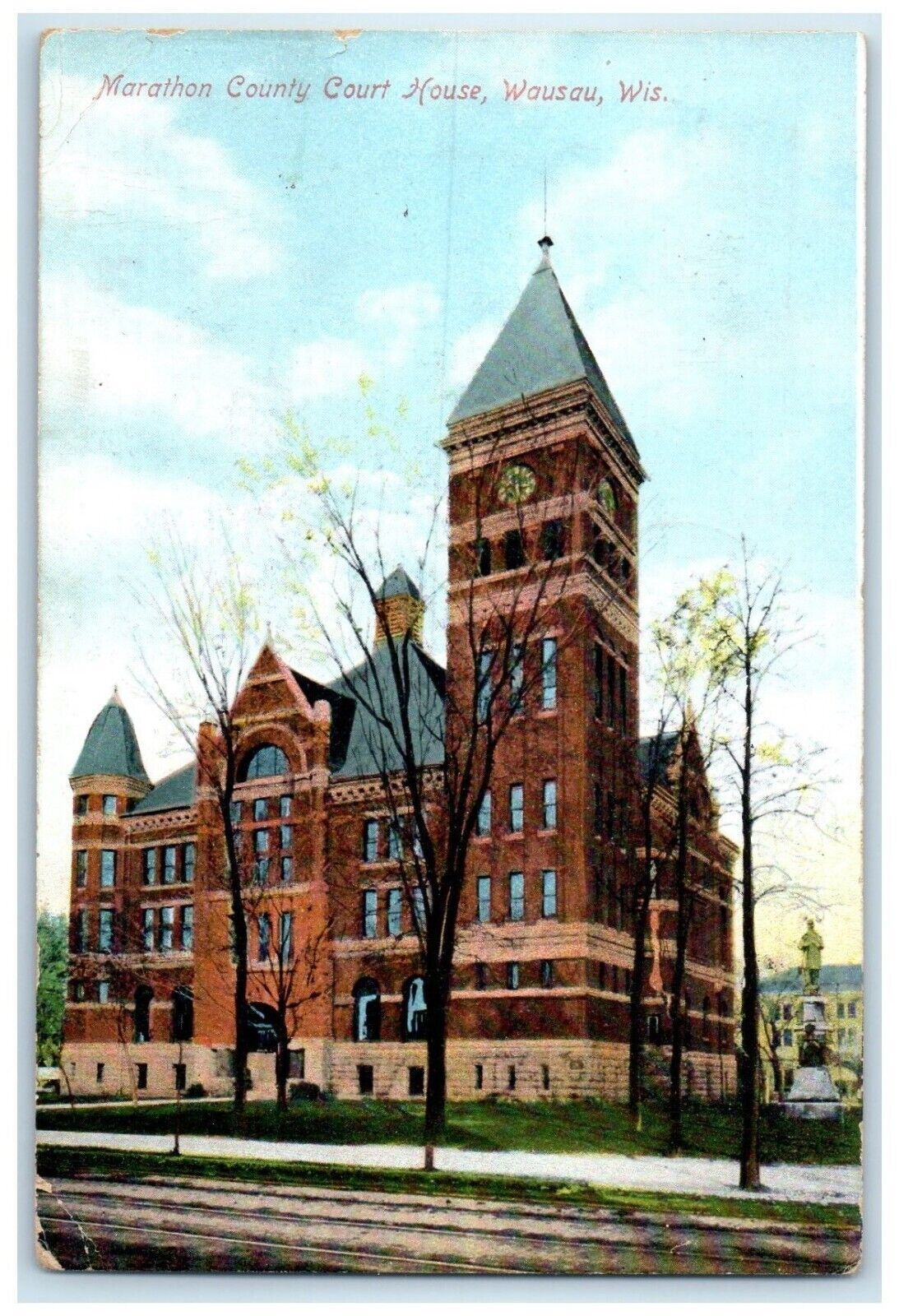 1911 Exterior View Marathon County Court House Wausau Wisconsin Posted Postcard