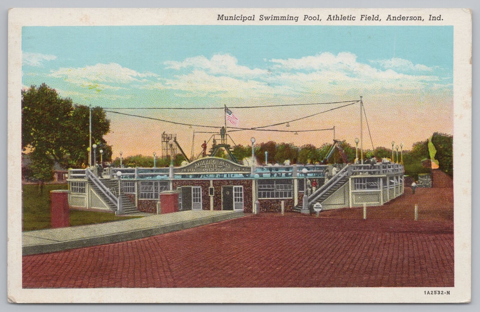 Municipal Swimming Pool & Athletic Field~Anderson Ind~PM 1948 Vintage Postcard