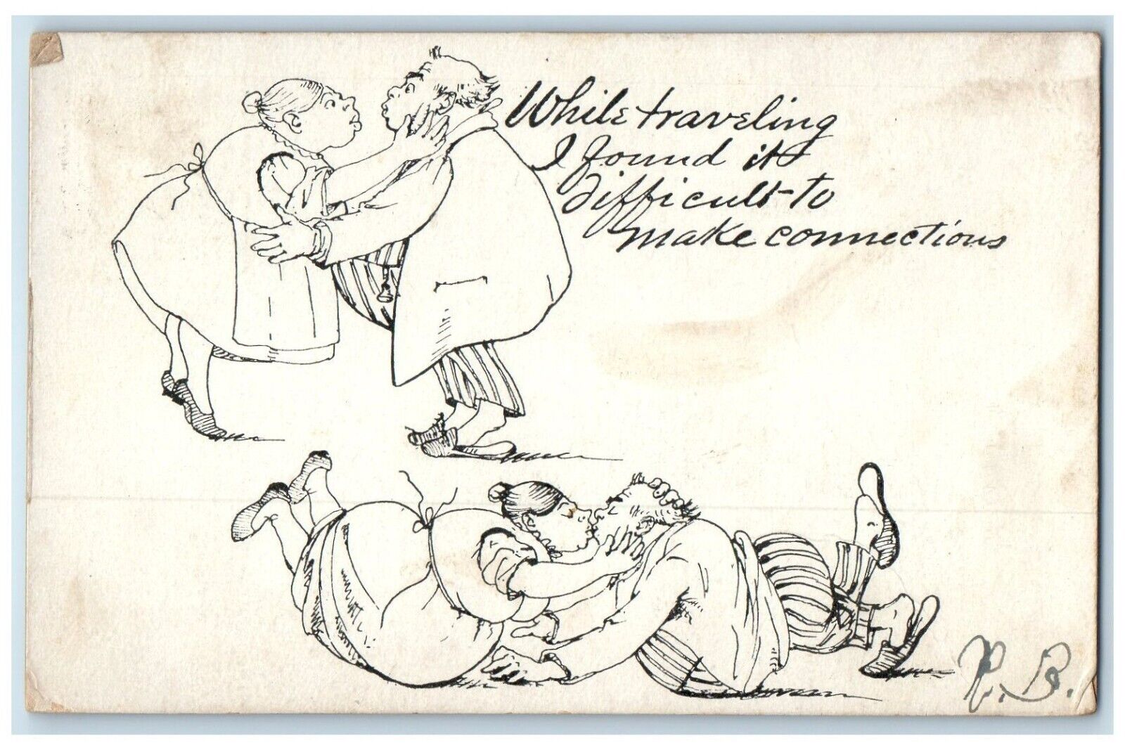 c1905 Fat Couple Kissing Romance Mechanic Falls Maine ME Antique Postcard