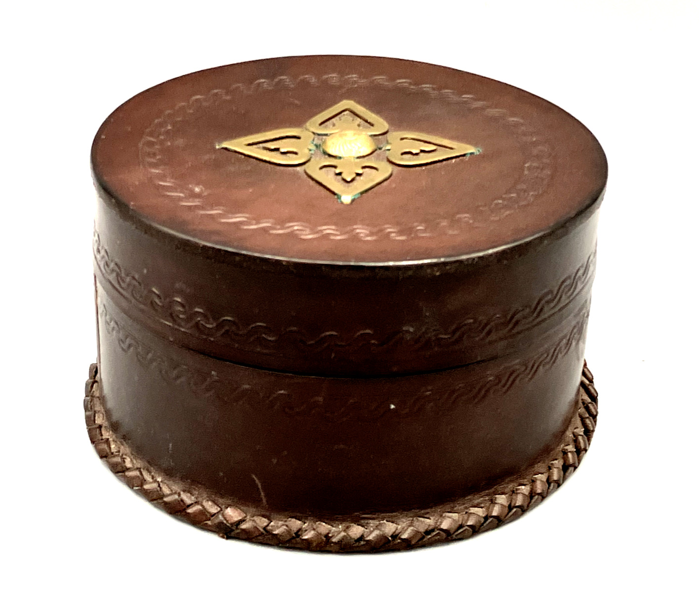 Round Hand Crafted Leather Trinket Box from Poland