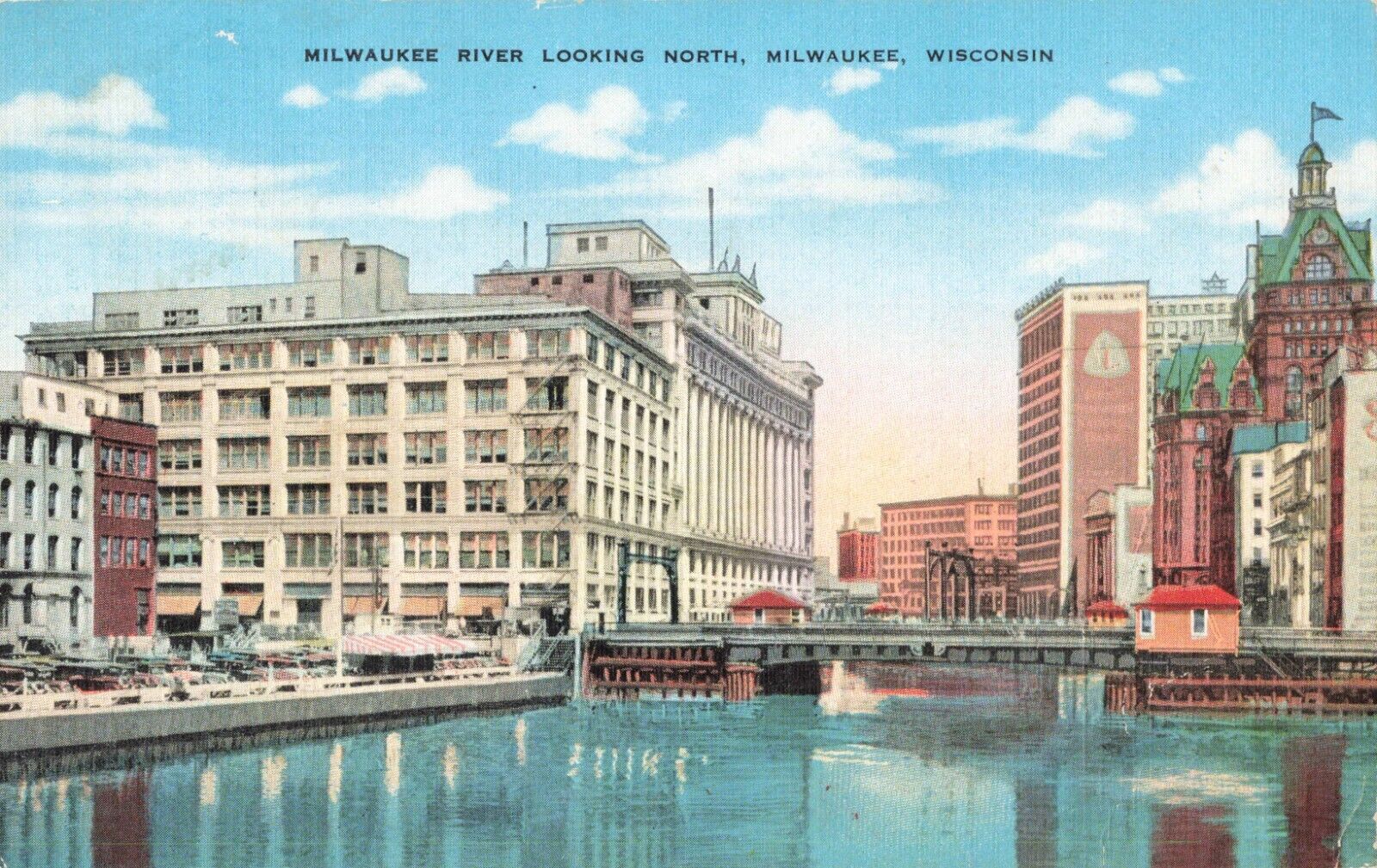 Milwaukee WI Wisconsin, River Looking North Downtown, Vintage Postcard