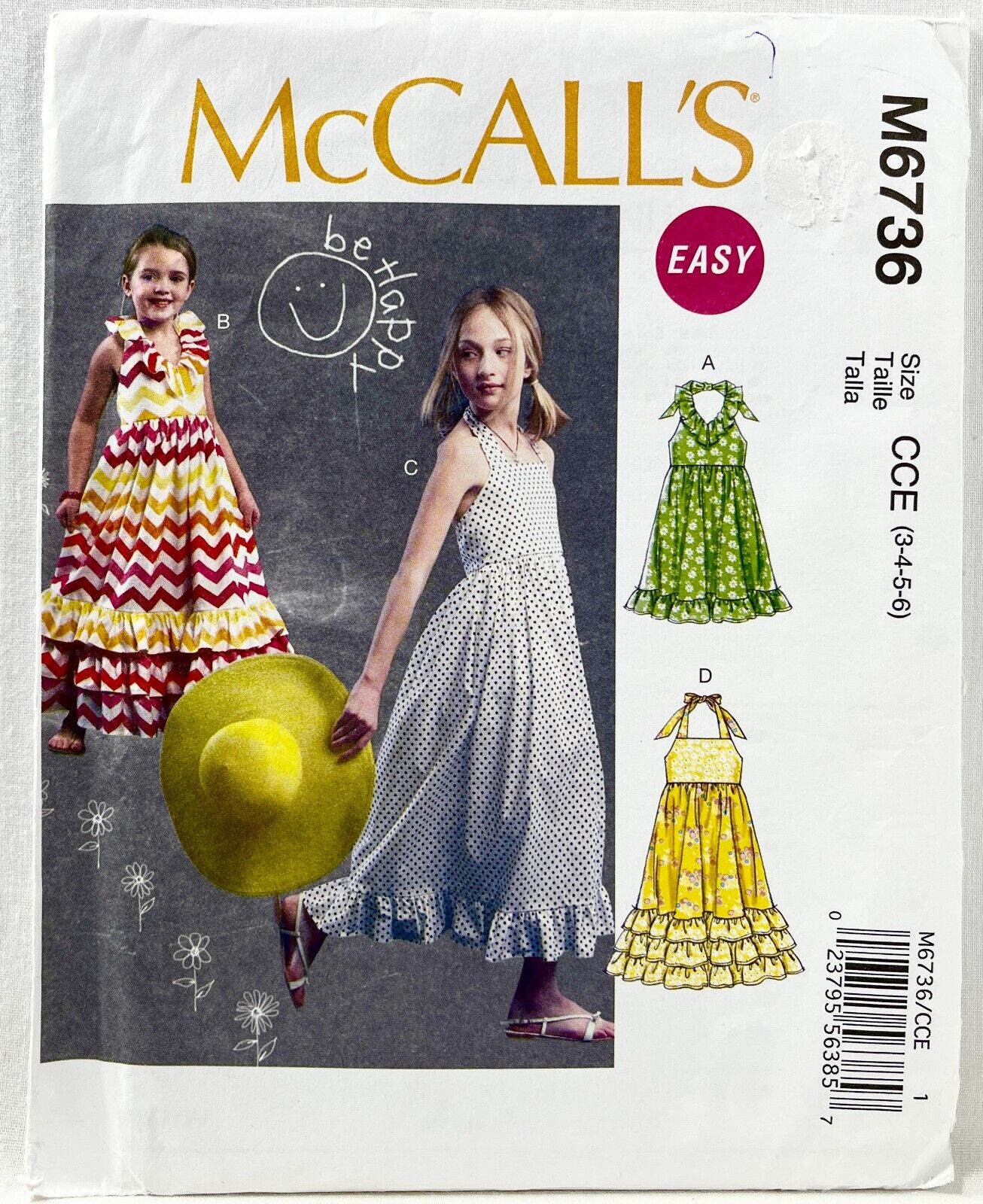 2013 McCalls Sewing Pattern M6736 Girls Sleeveless  Dresses 4 Styles 3-6 13912