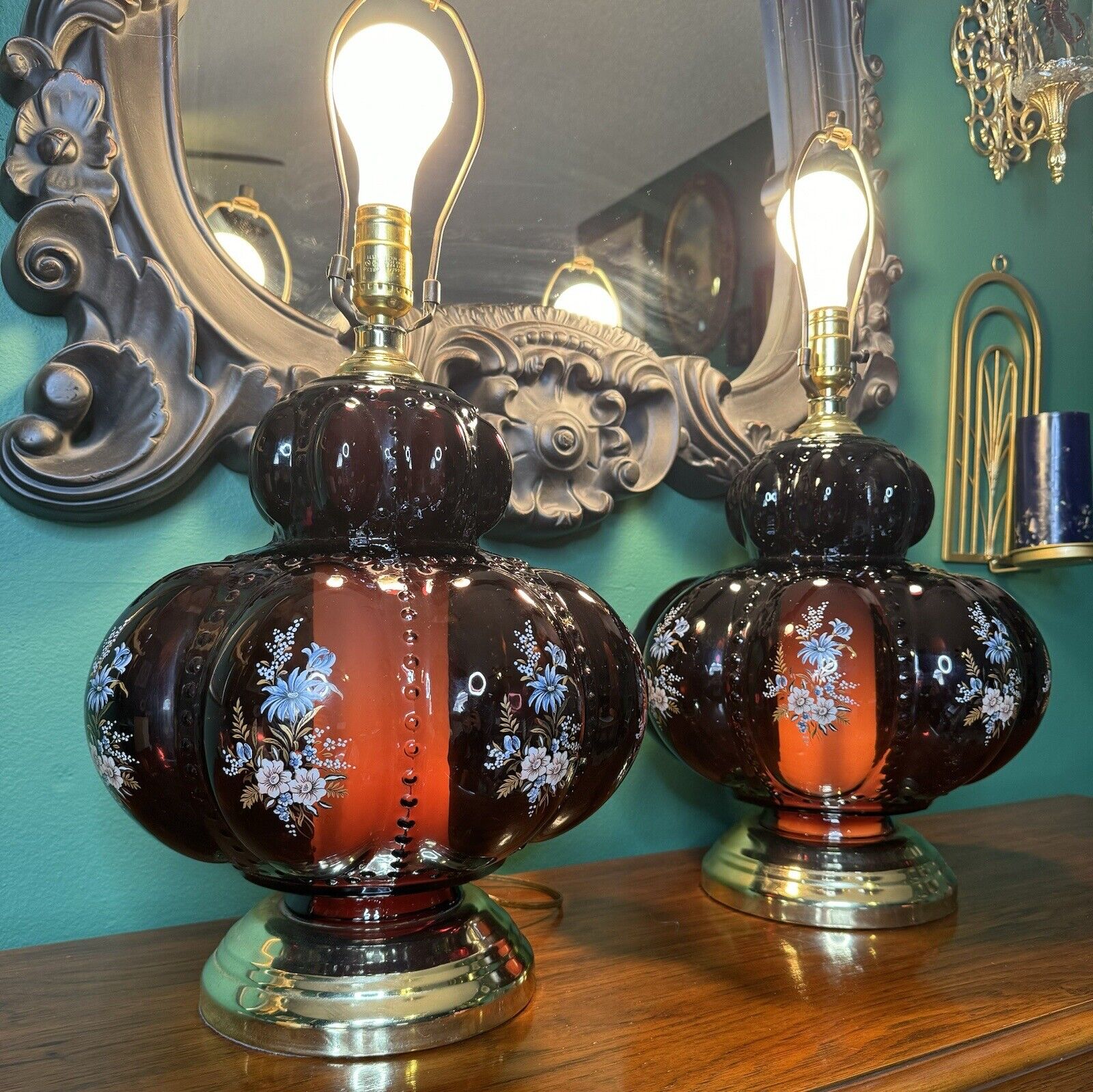 MCM Hollywood Regency Pair Of Glass Table Lamps