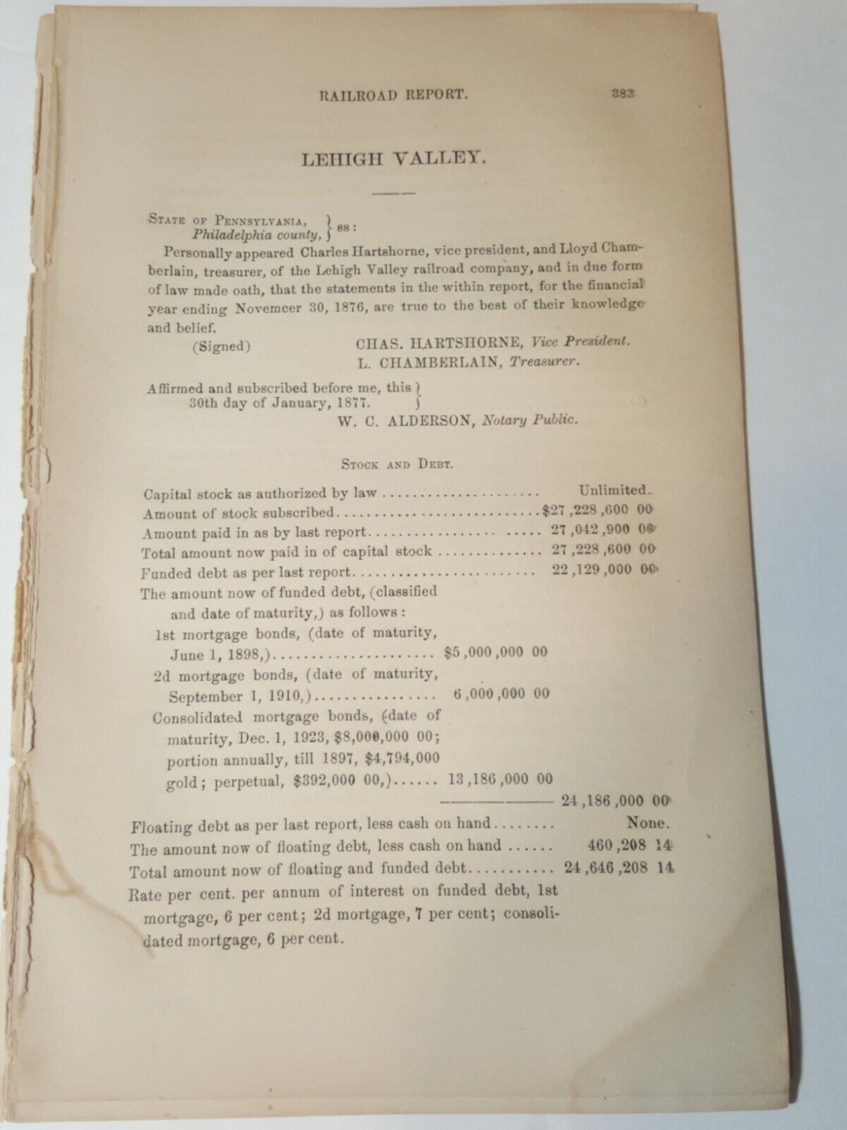 1876 train document LEHIGH VALLEY RAILROAD Easton Catasaqua PA Waverly NY coal
