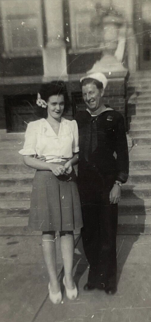 TF Photograph Handsome Sailor Navy Poses Beautiful Woman Wife 1945 Young Lady