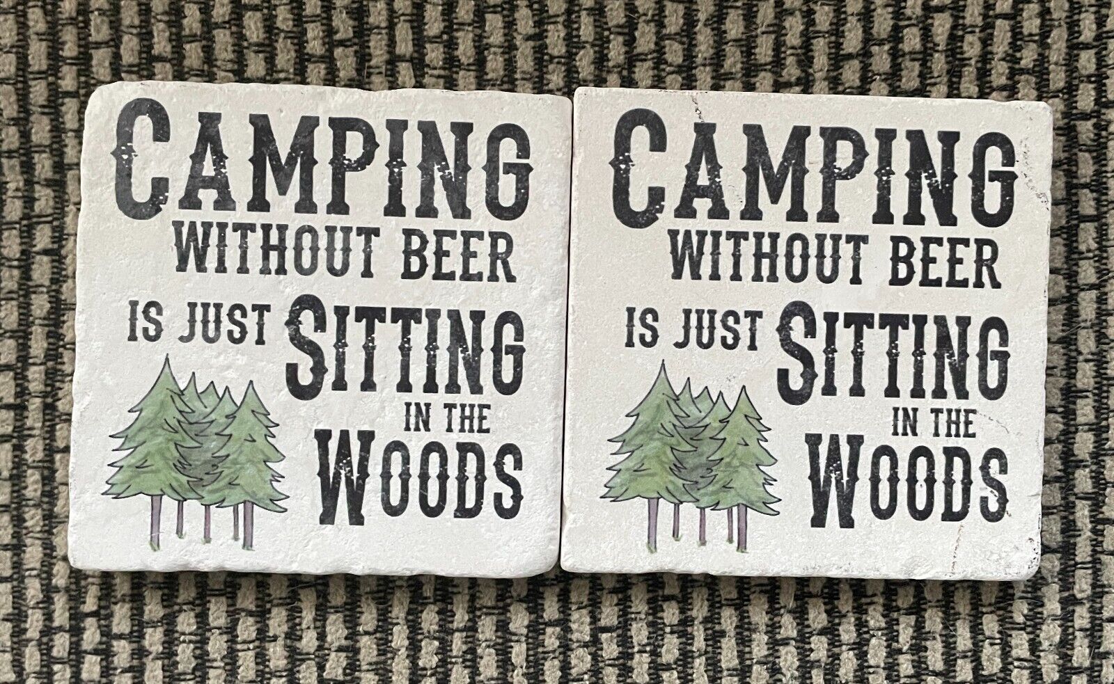 New 2 TIPSY COASTERS Camping w/o Beer is Just Sitting in the Woods, drinks camp