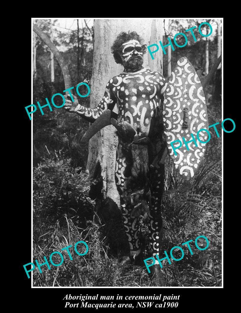 OLD 8x6 HISTORIC PHOTO OF NSW ABORIGINAL MAN IN CERIMONIAL PAINT c1900