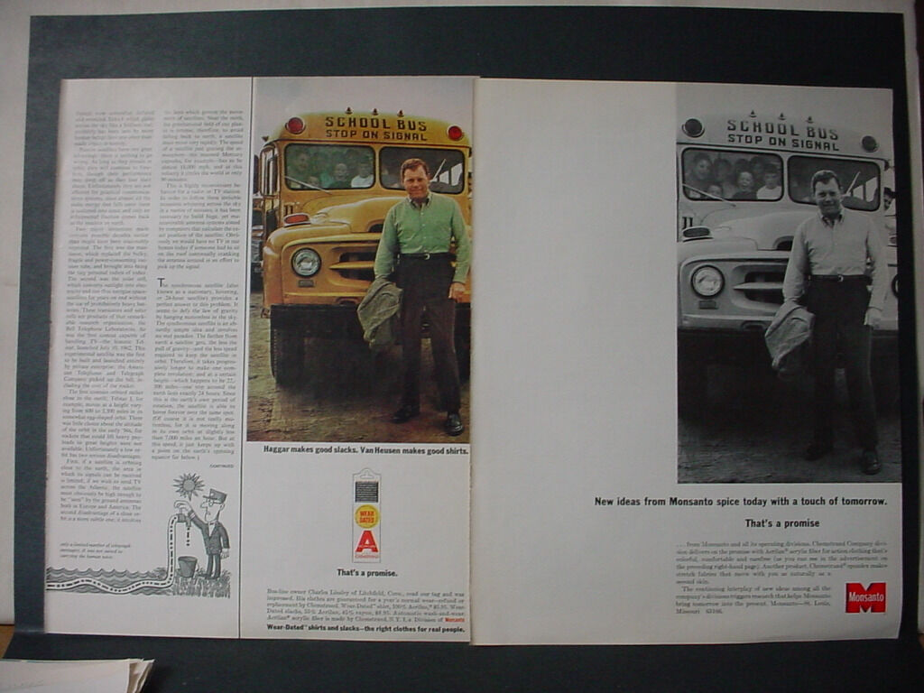 1964 School Bus Driver in Haggar Slacks Monsanto Fashion Vintage Print Ad 11453