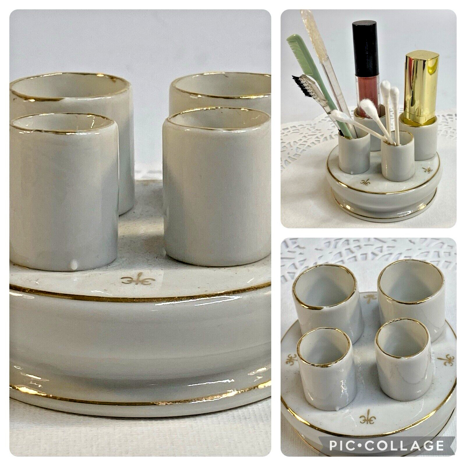 Vintage Nasco Lipstick Holder Valet Fleur deLis Design Porcelain Gold Trim Japan