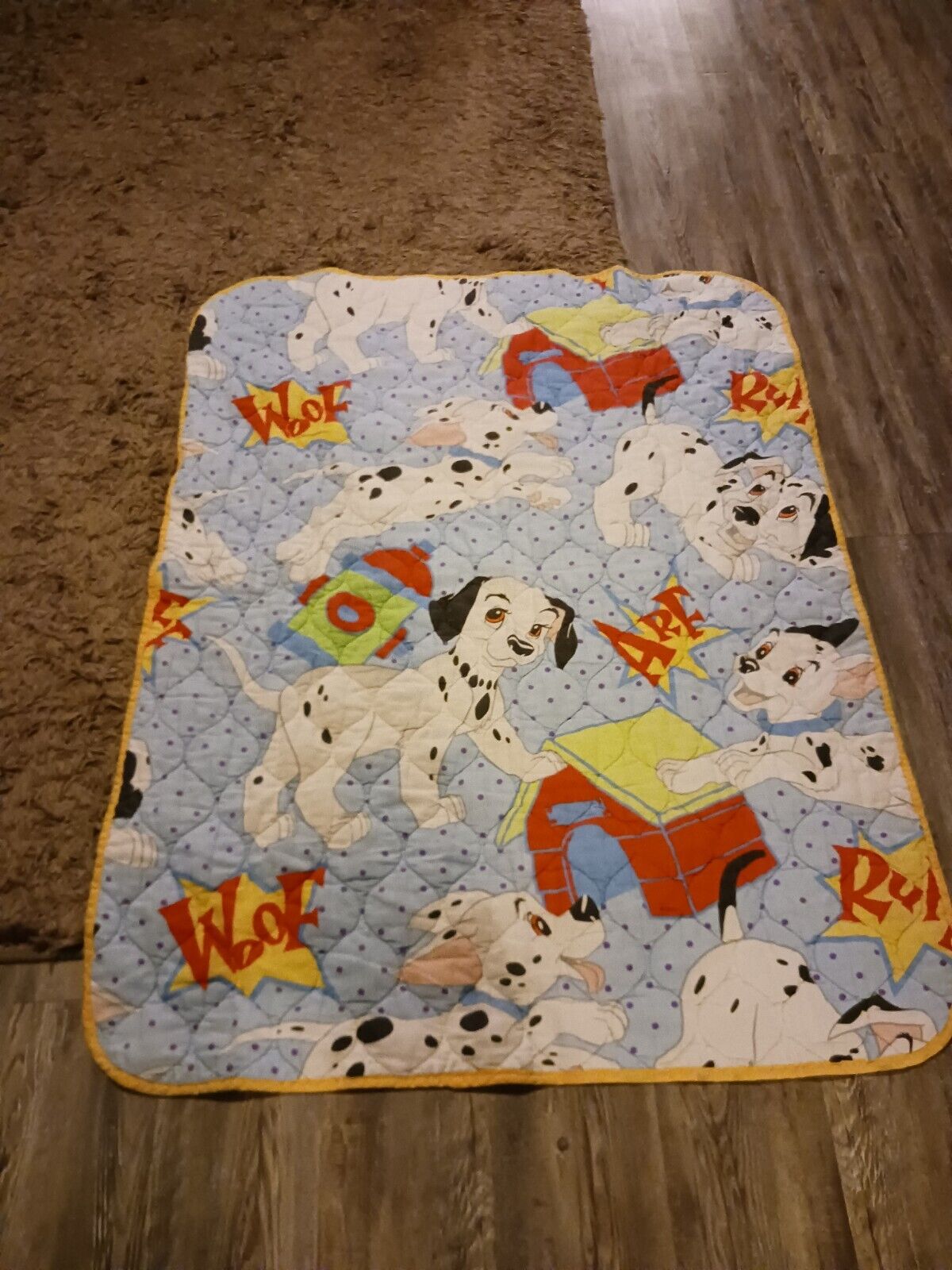 Vintage 90\'s Disney 101 Dalmatians Toddler Crib Quilt Throw Blanket Rare