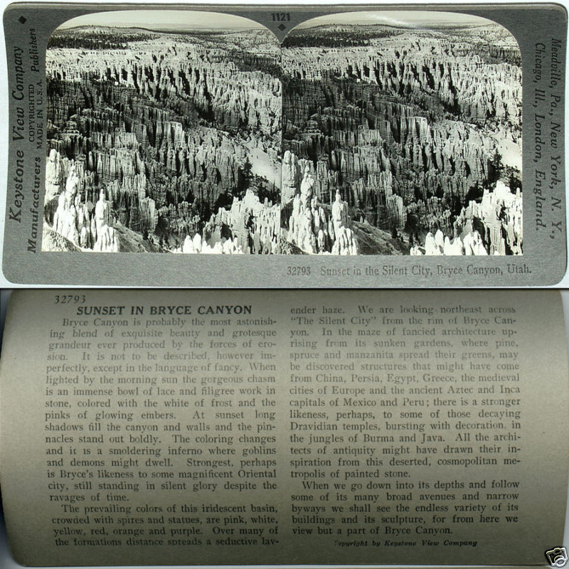 Keystone Stereoview Silent City, Bryce Canyon, Utah From 600/1200 Card Set #1121