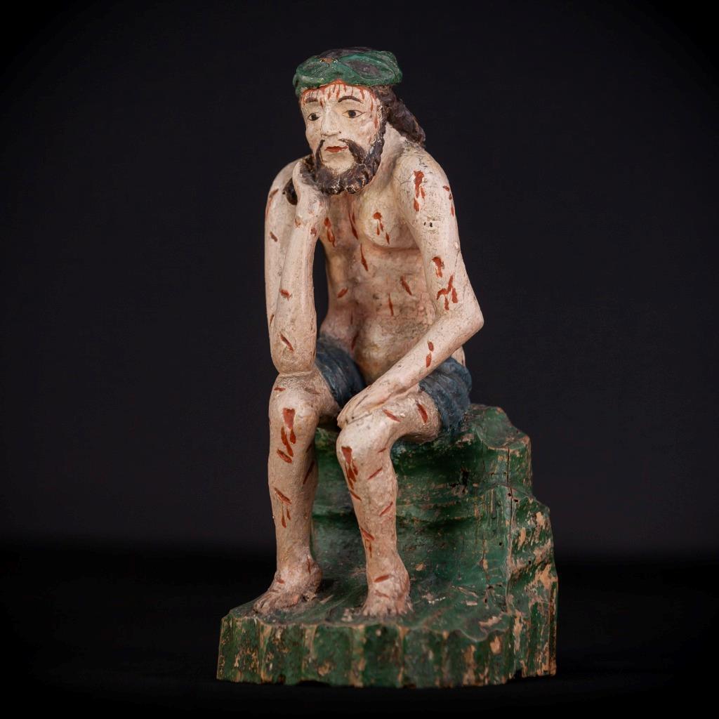 Pensive Christ Wooden Sculpture | Antique Worried Jesus Passion Statue | 9.4\