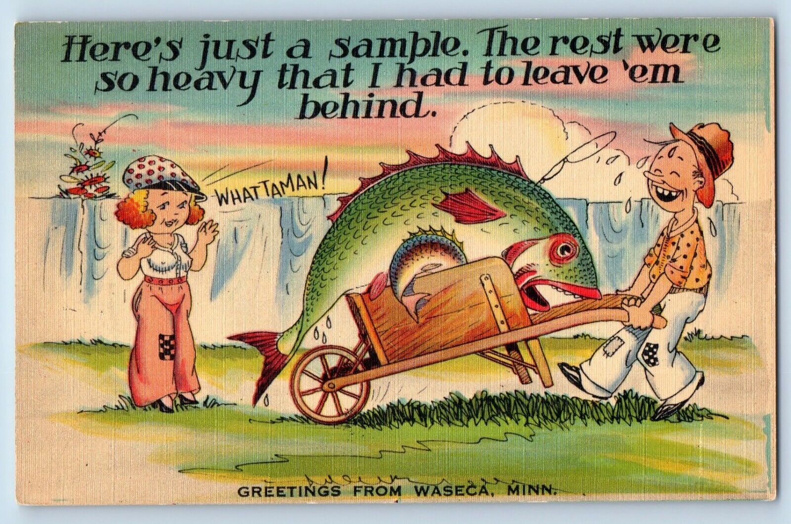 Waseca Minnesota Postcard Greetings Exaggerated Comic Humor 1940 Vintage Antique