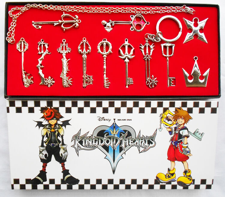 12pcs/Set Kingdom Hearts II KEY BLADE Necklace Pendant+Keyblade+Keychain Silver