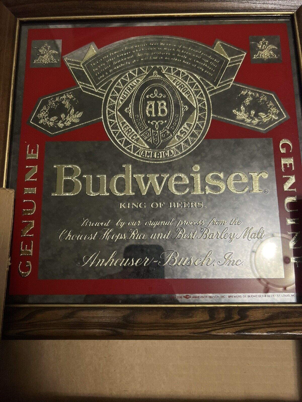 Vintage BUDWEISER Beer Bar Wood Framed Mirror Sign King of Beers Perfect Antique