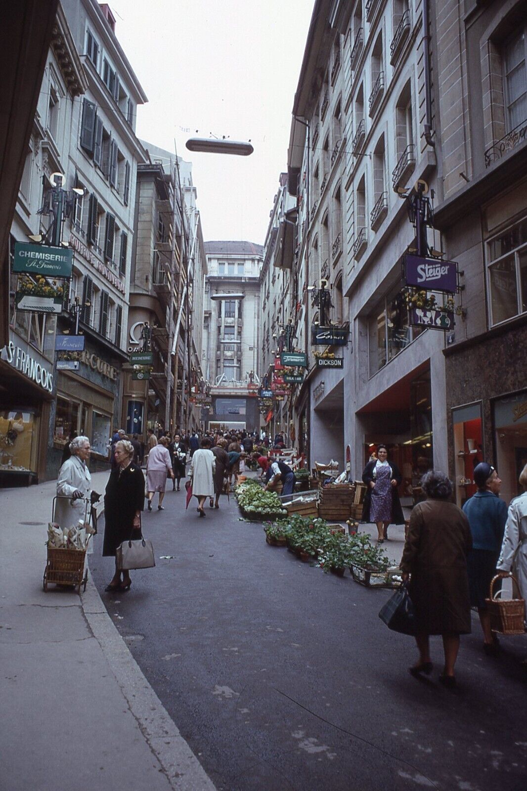 Vintage Photo Slide 35mm 1966 Lausanne Switzerland Street View Shops
