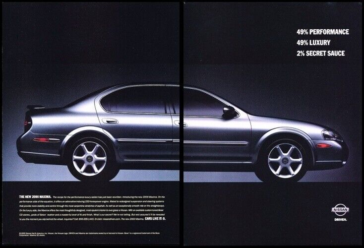 2000 Nissan Maxima 2-page Original Advertisement Print Art Car Ad D171