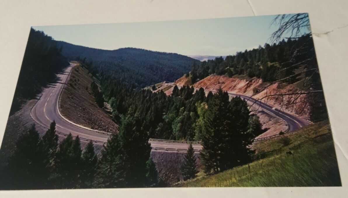 Vintage Montana postcard horseshoe curve Flintcreek Hill Highway 10A Montana