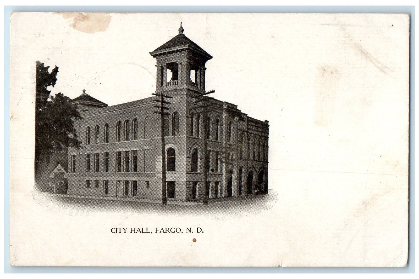1908 City Hall Building Entrance View Fargo North Dakota Antique Posted Postcard