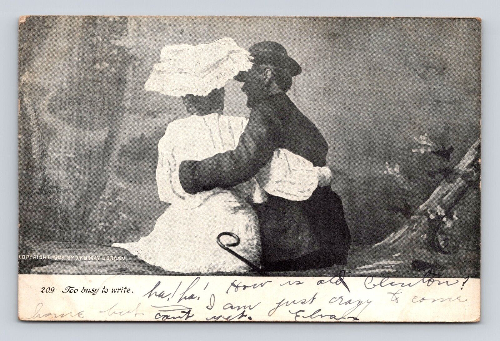 Antique Romance Postcard Man Woman Embrace Murry Jordan Big Hat Paducah KY 1907