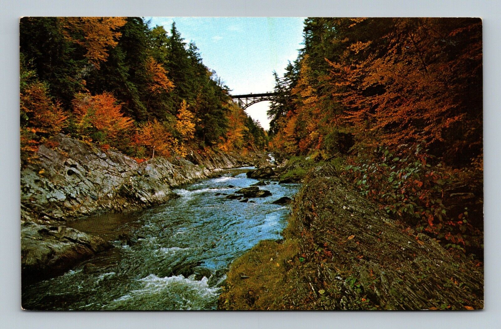 Quechee Vermont Quechee Gorge Bridge Over Cliffs & Rapid water Postcard