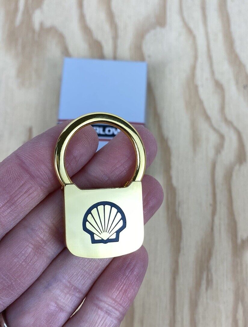 Vintage Barlow Shell Logo Gold Keychain New in Box ~ Joey Logano Shell Nascar