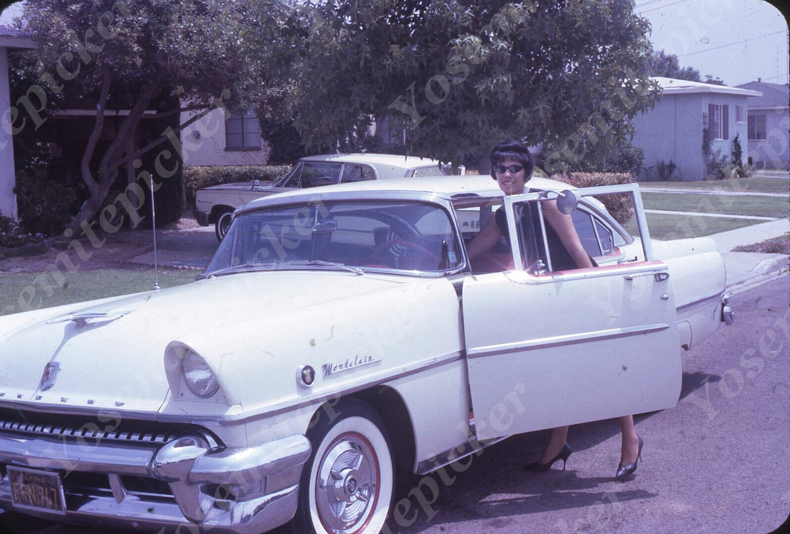 sl55 Original Slide 1960\'s  California Mercury Montclair sedan pretty woman 330a