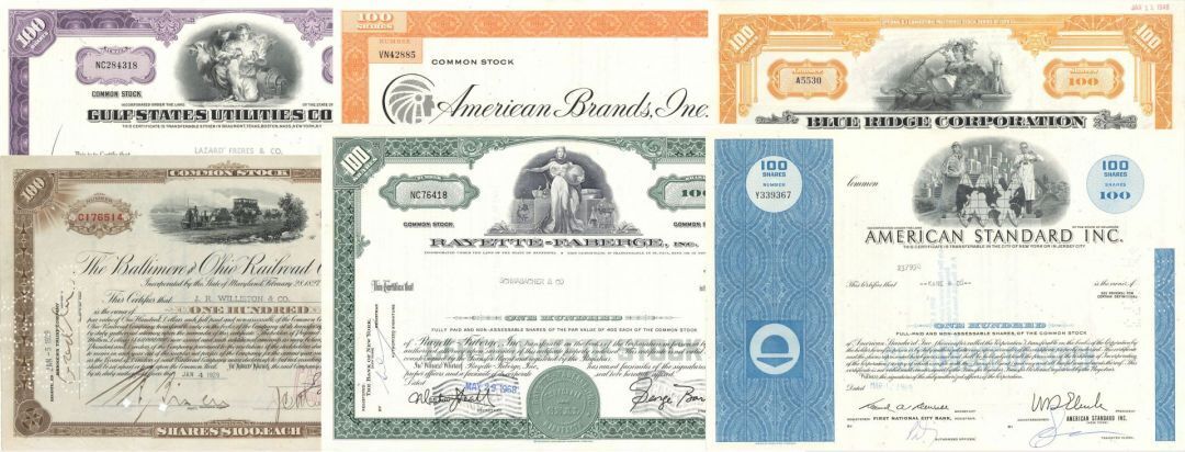 Collection of 20 Different Stocks - 1920\'s-70\'s dated American Stock Certificate