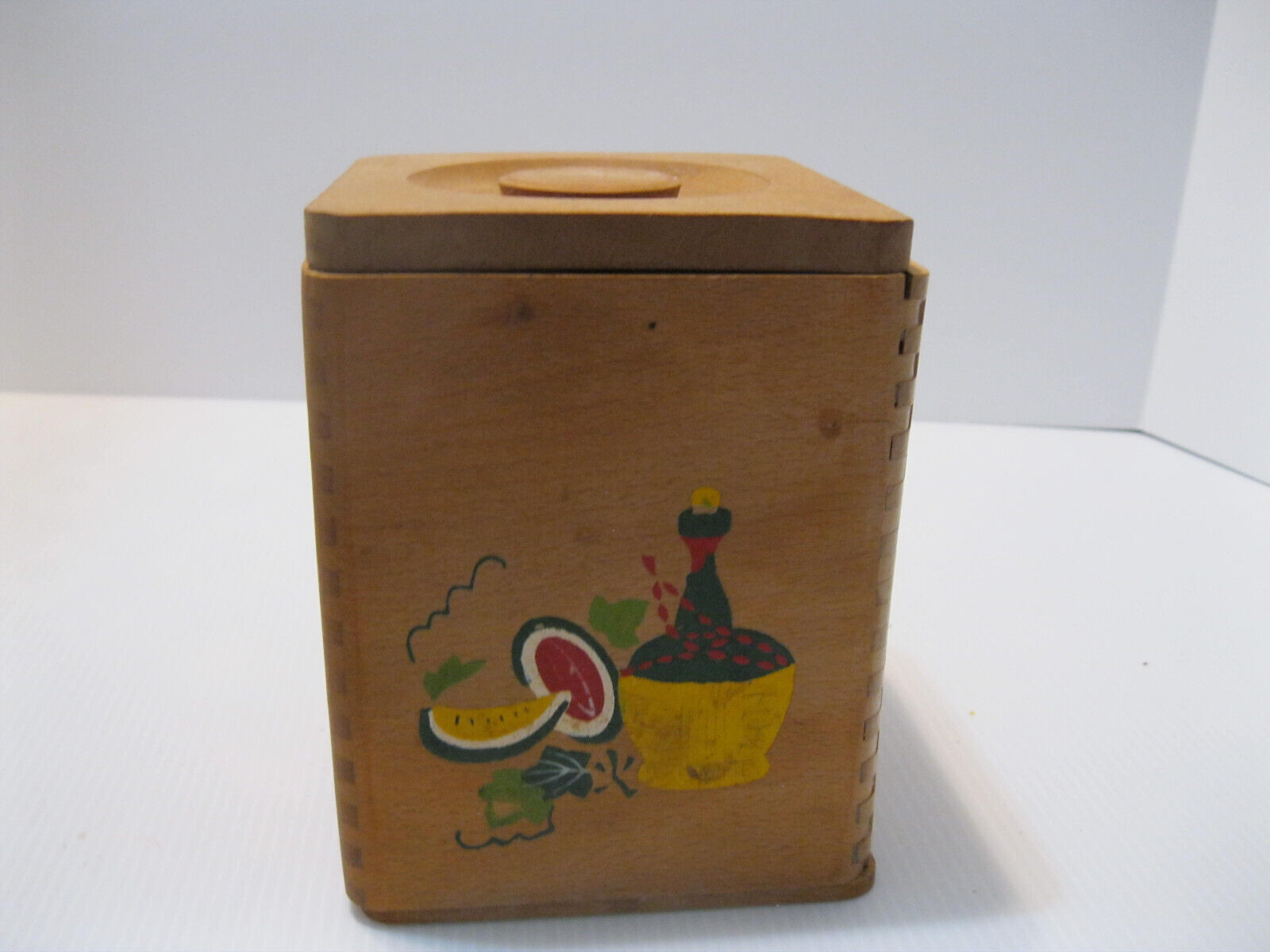 Wooden Canister Set 3 Piece Painted Watermelon Wine Dovetail Vintage