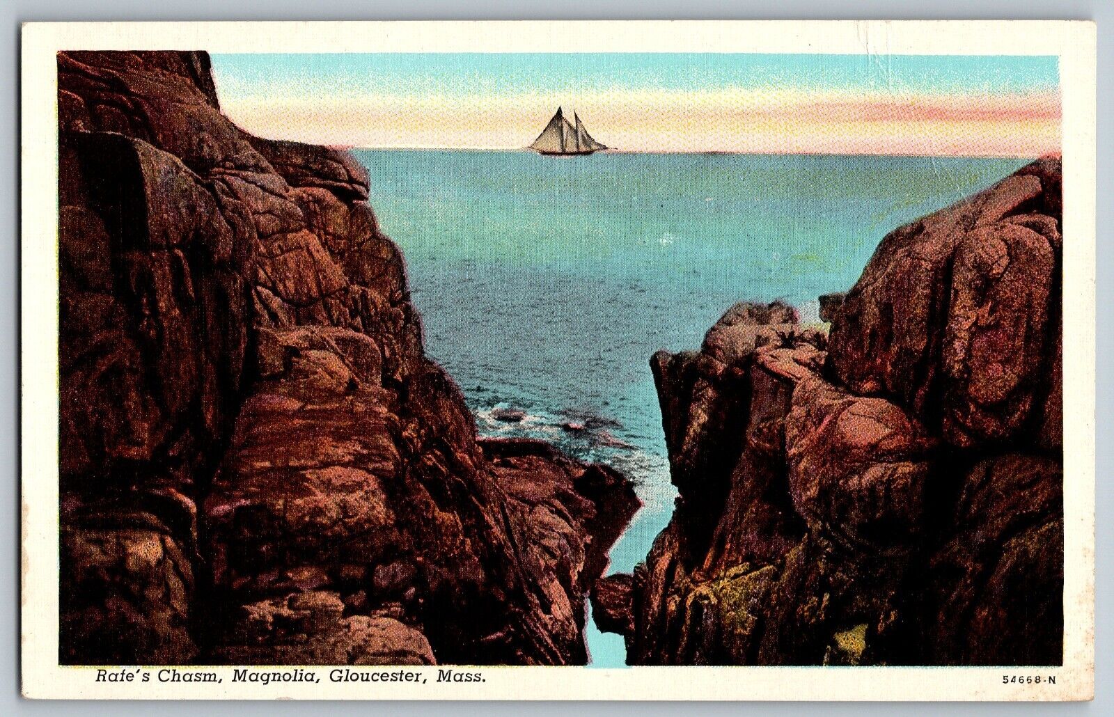 Gloucester, Massachusetts MA - Rafe's Chasm - Ocean View - Vintage Postcard