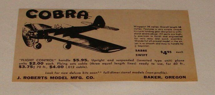 1959 J Roberts model airplane ad ~ Flight Control COBRA
