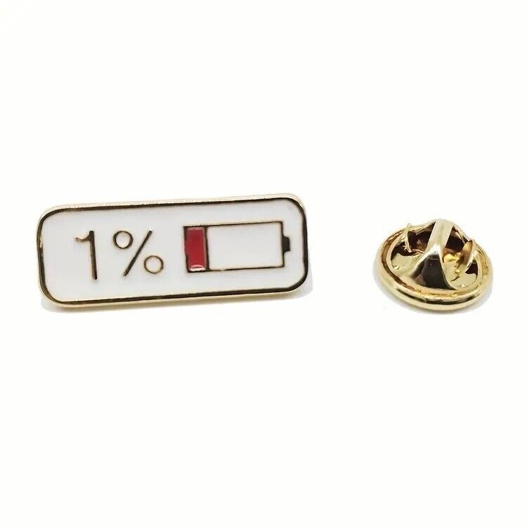 Low Battery Percentage Enamel Pin - 1% - No Energy Charge Me Phone Dying Cute