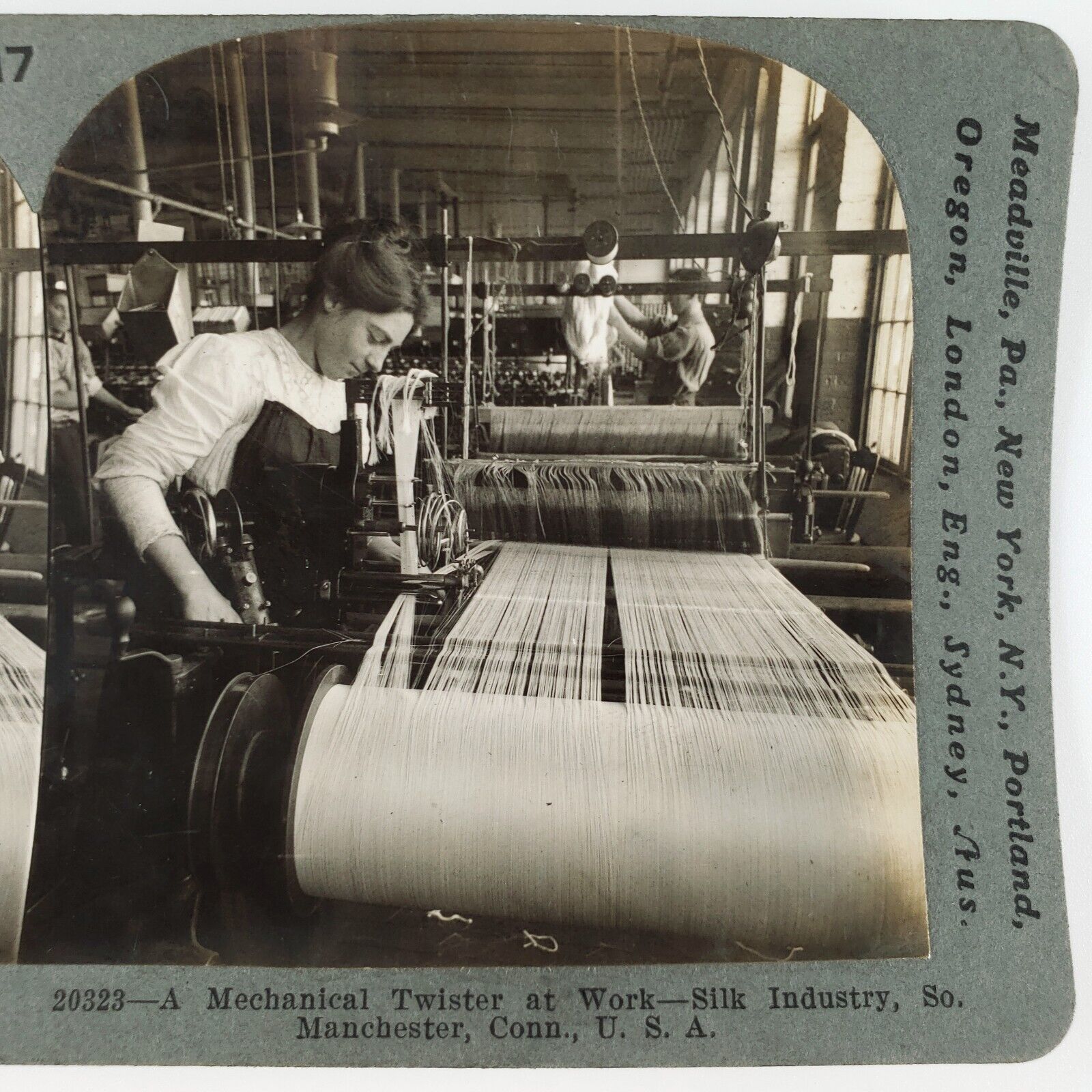 Factory Worker Twisting Silk Stereoview c1914 South Manchester Connecticut B1894