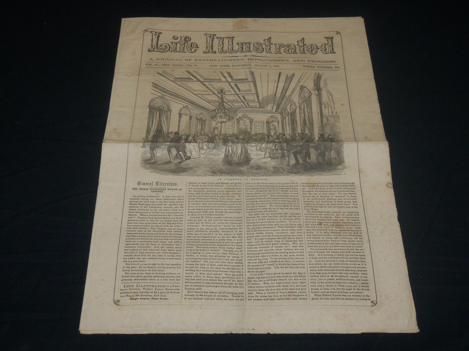1857 AUGUST 1 LIFE ILLUSTRATED NEWSPAPER - ASSEMBLY AT NEWPORT - NP 4786