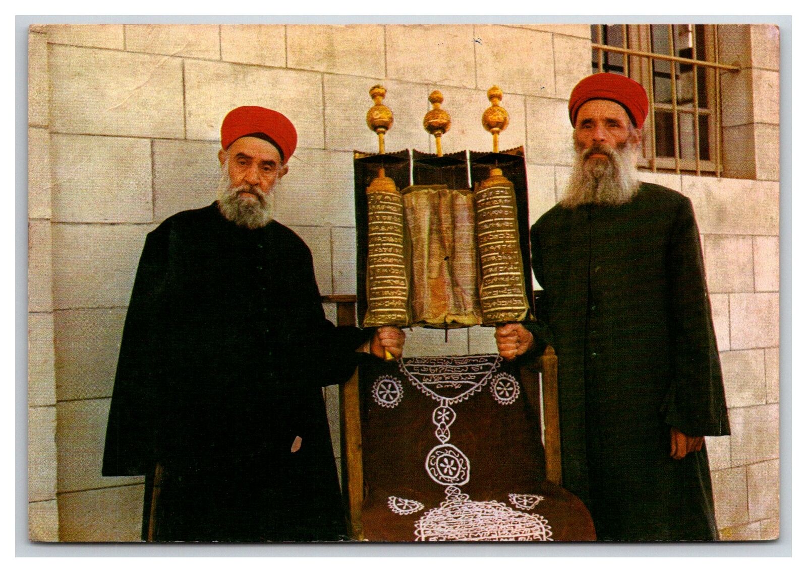 JERUSALEM ISRAEL Two Rabbi with TORAH of Samaritans in NABLUS