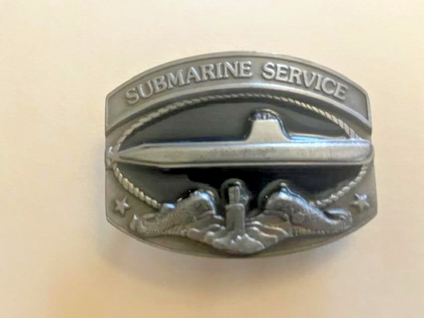 Vtg US Navy Submarine Service w/Silver Dolphins Belt Buckle - 3\