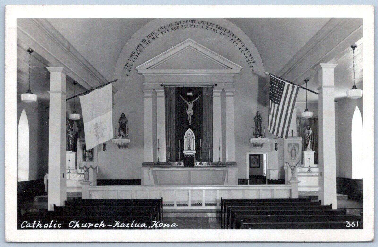 Postcard RPPC HI Hawaii Kailua Kona Catholic Church Interior Altar R56