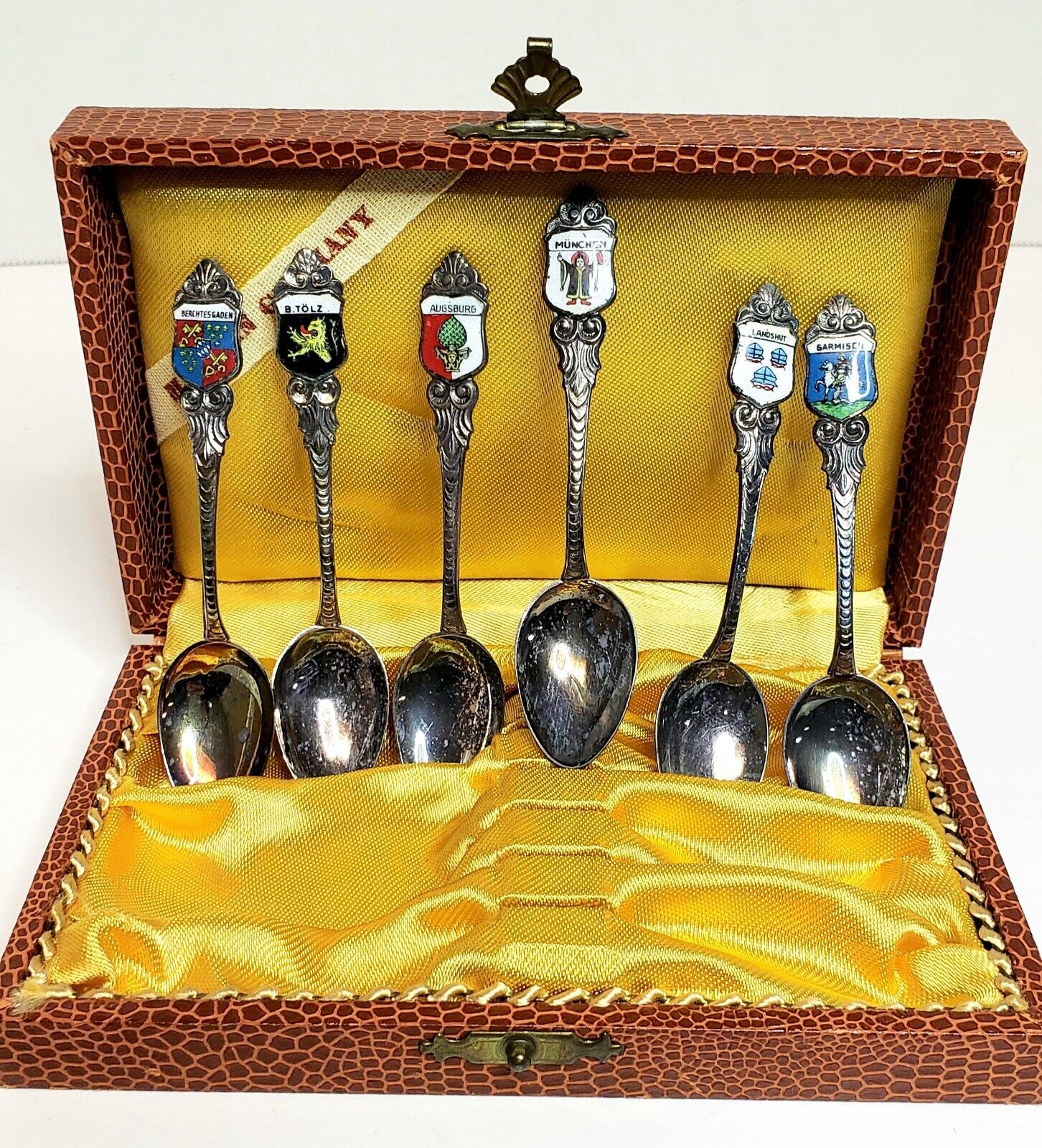 Vintage German Demitasse Spoons 1950s Enameled City Crests EPNS