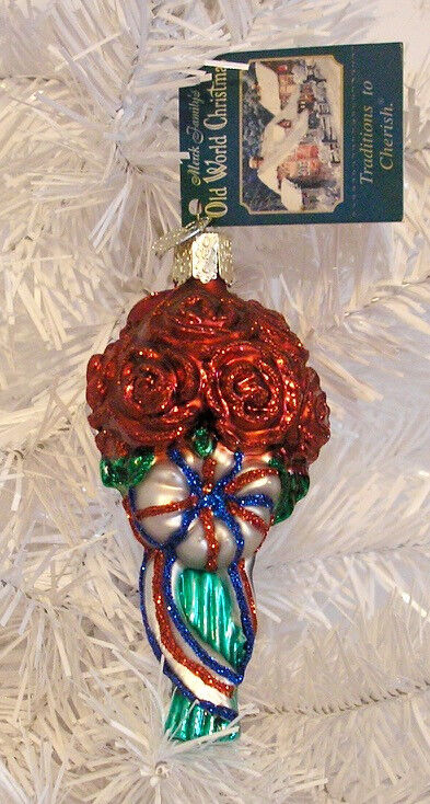 2001 PATRIOTIC ROSE BOUQUET OLD WORLD CHRISTMAS -BLOWN GLASS ORNAMENT NEW W/TAG