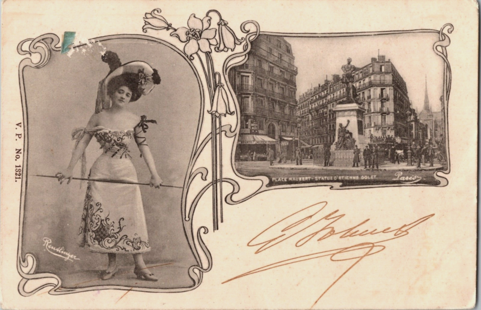 Antique French Postcard Statue d\'Etienne Dolet Actress Reutlinger No 1321