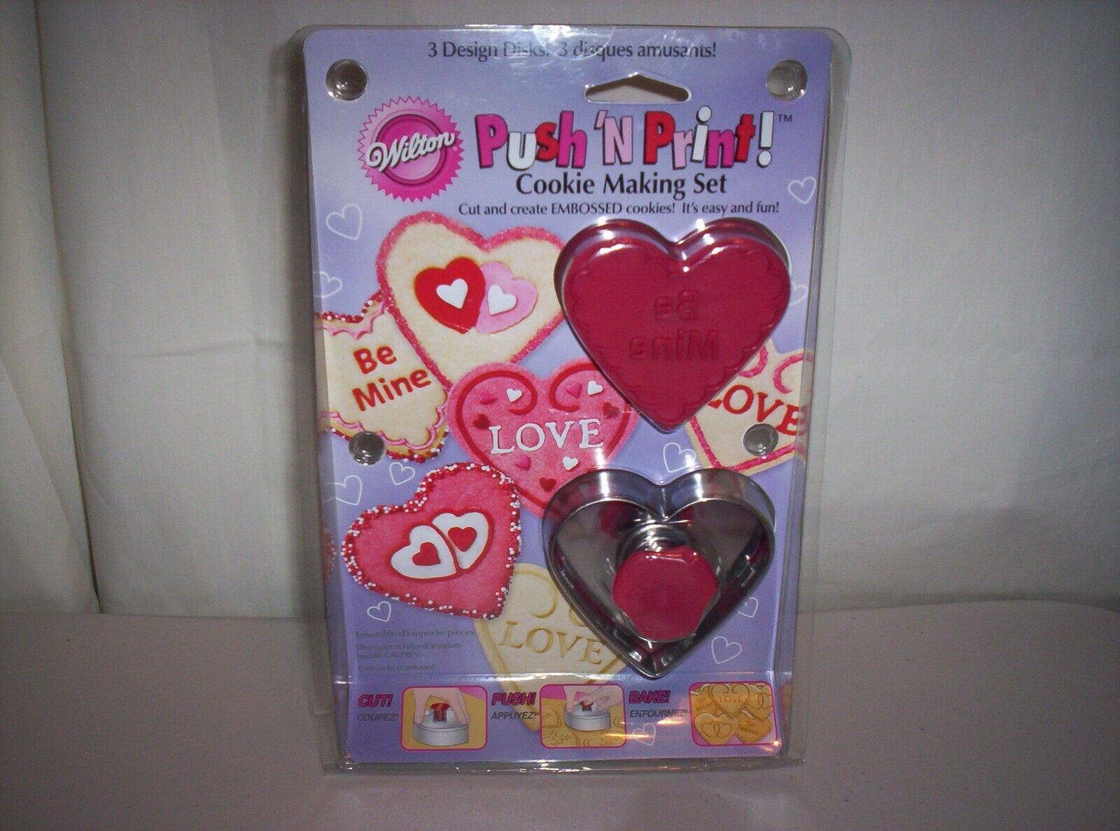2007 Wilton Push 'N Print Cookie Making Set Valentine Hearts