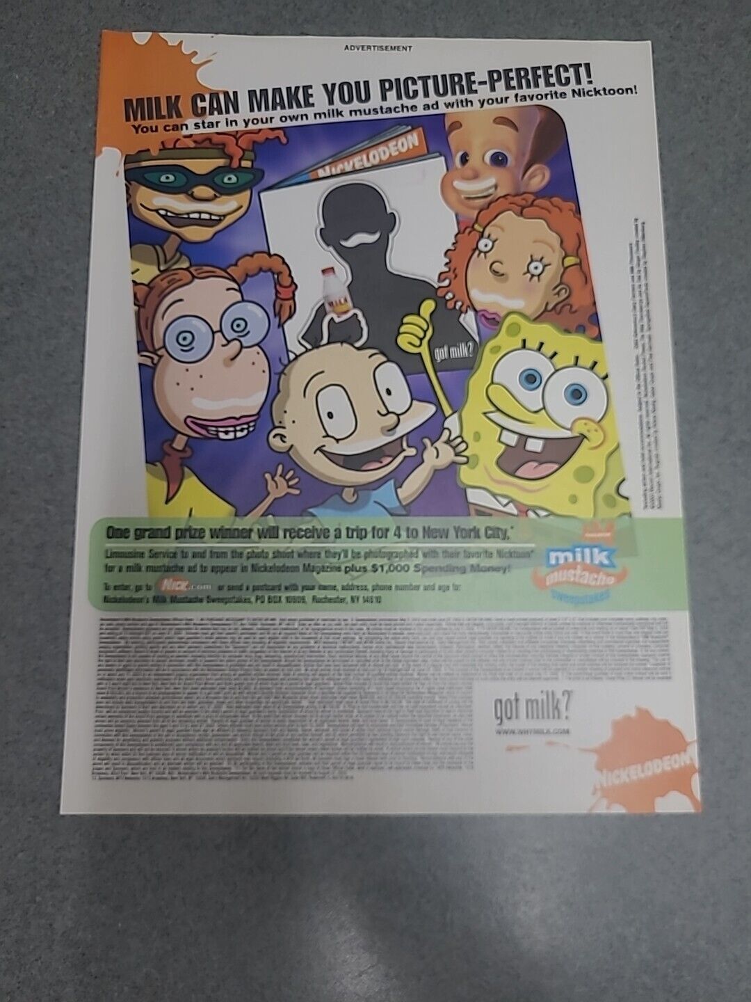 Nickelodeon Milk Mustache Sweepstakes Print Ad 2003 8x11  Great To Frame 