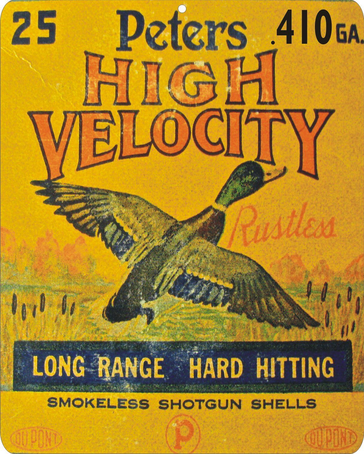 Peters High Velocity .410 gauge old shotgun shell box nostalgic metal sign