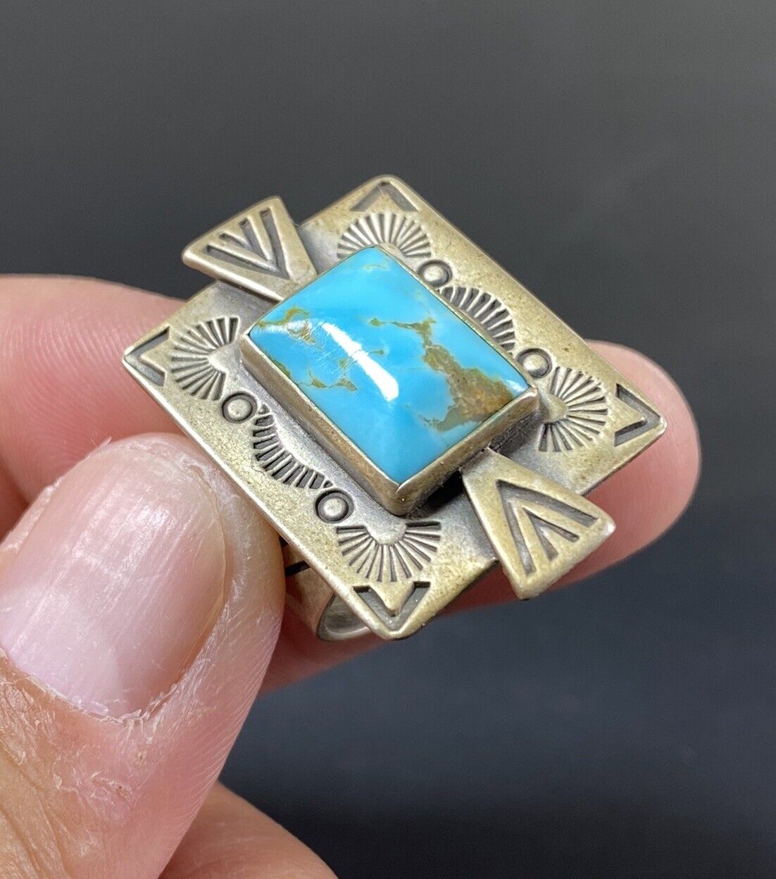 Carolyn Pollack Native American Sterling Silver Square Turquoise Ring Signed CP