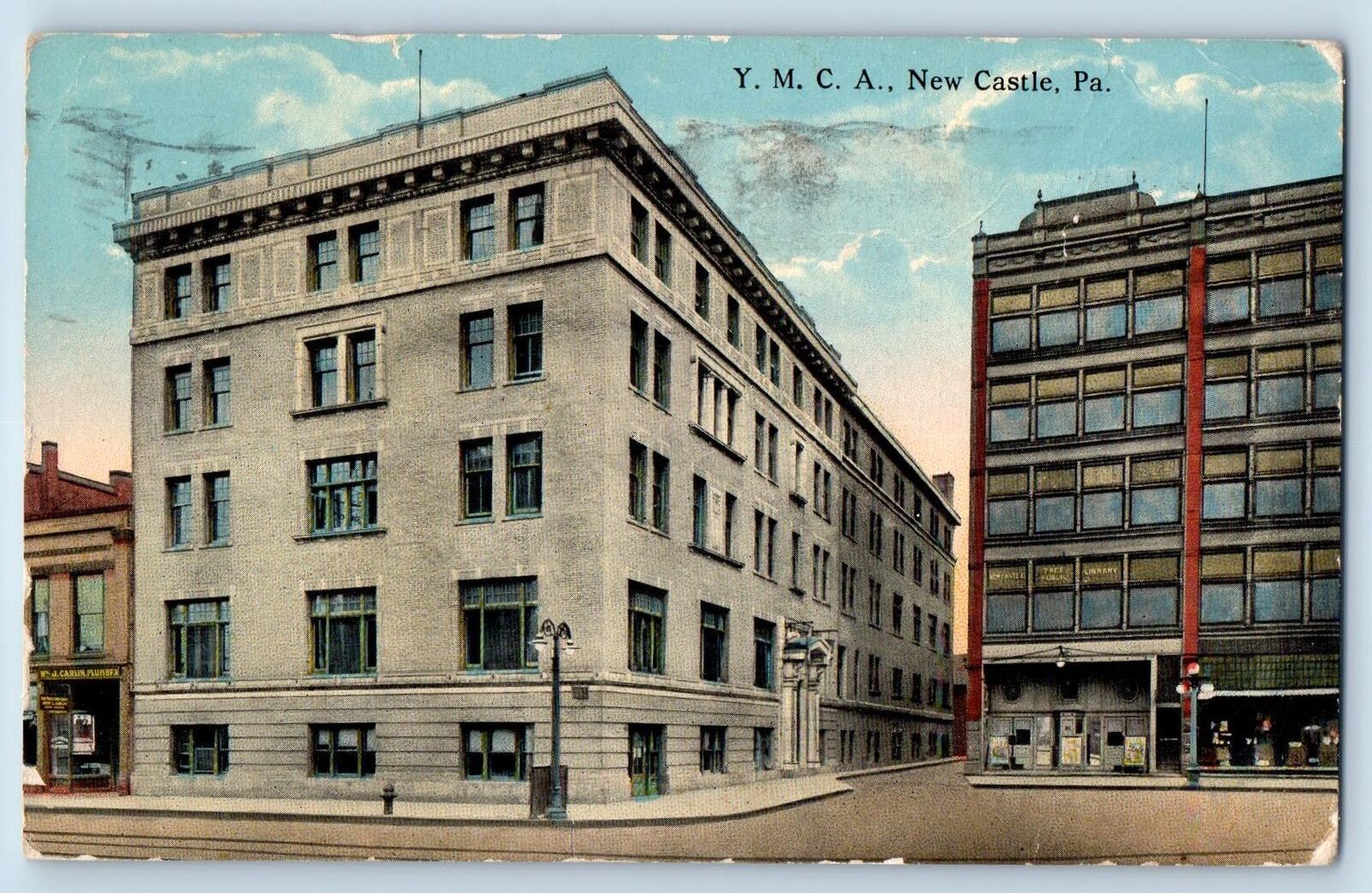 New Castle Pennsylvania PA Postcard Y. M. C. A. Building Roadside 1919 Antique