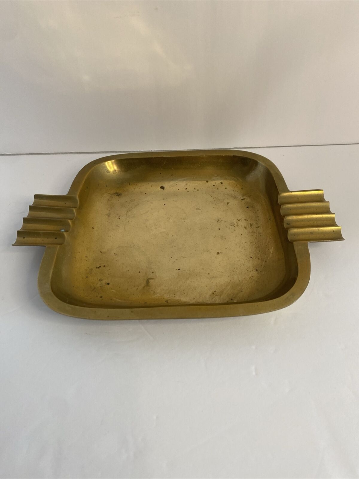 Vintage Brass  Ashtray 12” X 9 3/8” Heavy Thick