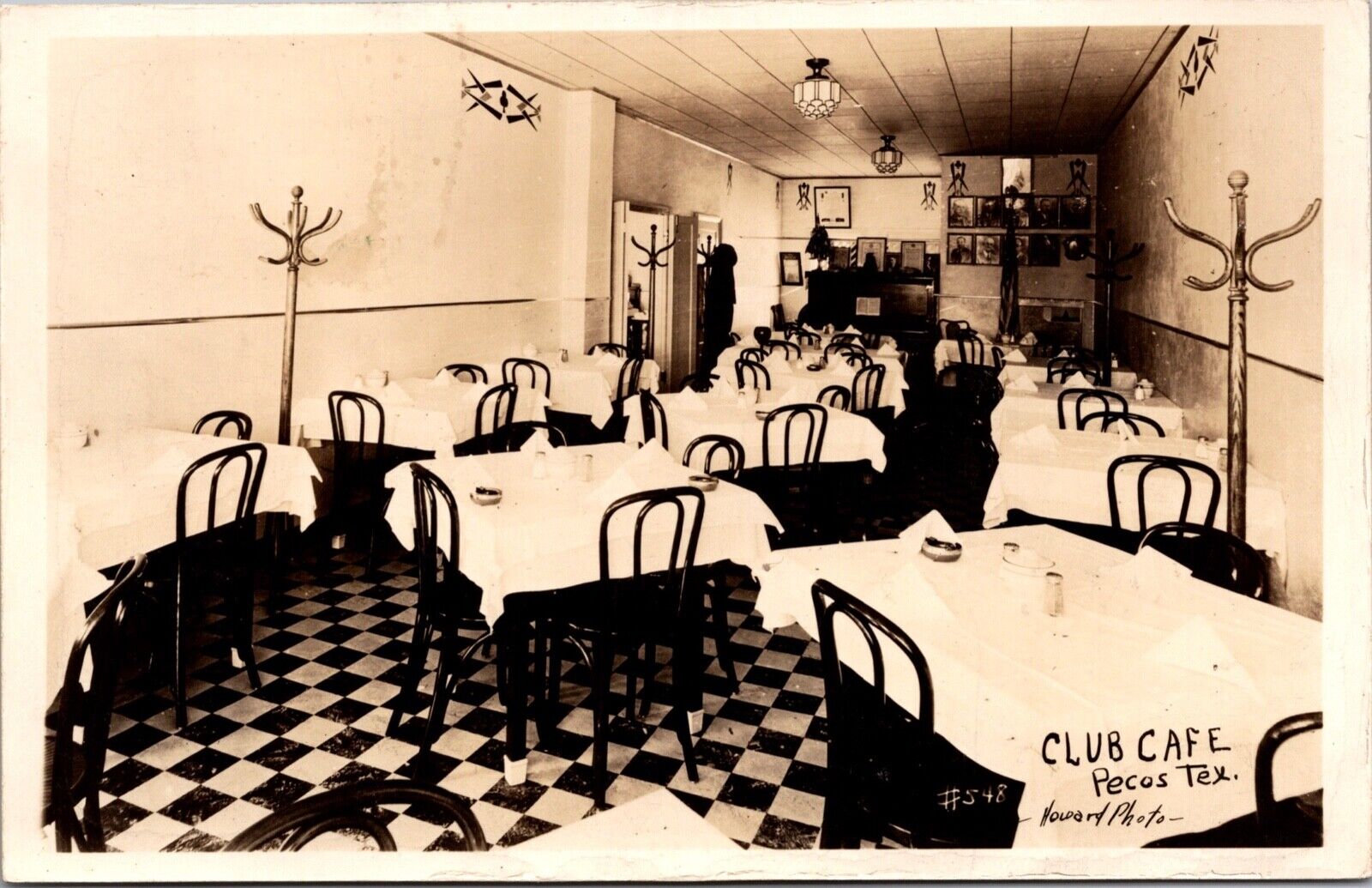 Real Photo Postcard Inside of Club Cafe Restaurant in Pecos, Texas